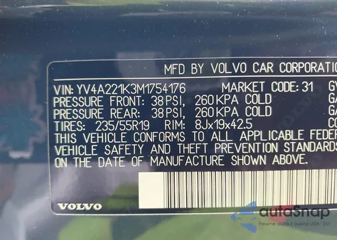 2021 Volvo Xc90 T6 Momentum 6 Passenger from USA, damaged, VIN YV4A221K3M1754176